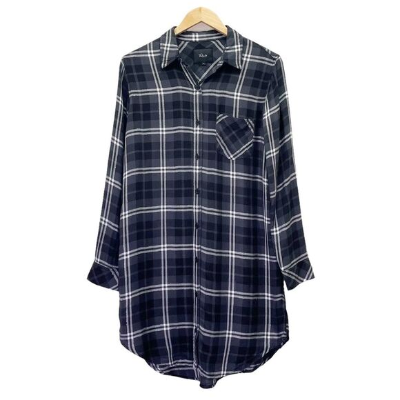 Rails Bianca Shirt Dress Onyx Slate Gray & White Plaid Button Front Size Small - Picture 2 of 13